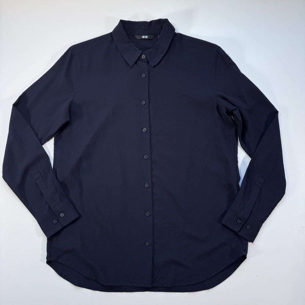 UNIQLO Long Sleeve Button Up Shirt Blouse Top Womens XSmall Blue Lightweight